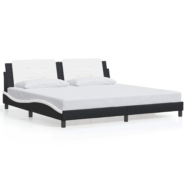 vidaXL Cadre de lit sans matelas Zadar noir et blanc 193x203 cm similicuir