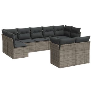 vidaXL Salon de jardin 9 pcs avec coussins gris r&eacute;sine tress&eacute;e