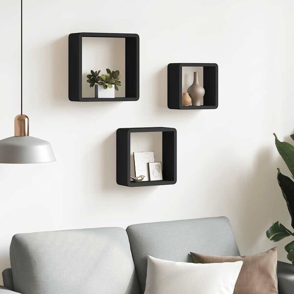 vidaXL &Eacute;tag&egrave;res murales sous forme de cube 3 pcs Noir MDF