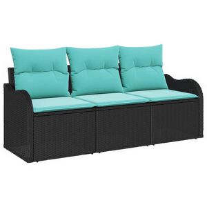 vidaXL Ensemble de canap&eacute; de jardin avec coussin 3 pcs Noir polyrotin