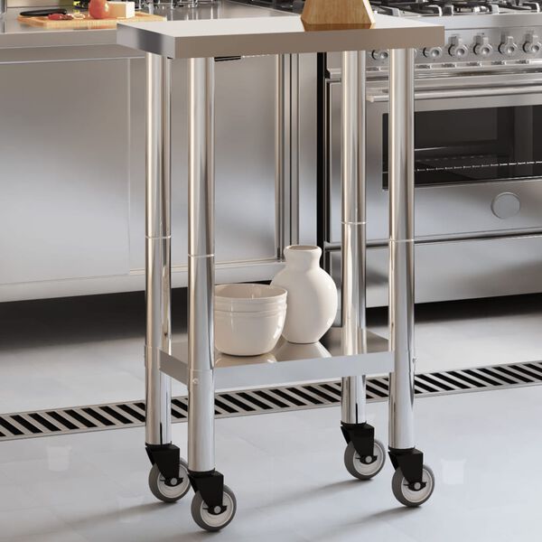 vidaXL Table de travail de cuisine avec roues 55x30x85 cm inox