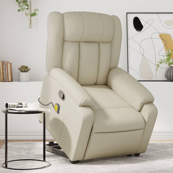 vidaXL Fauteuil inclinable de massage cr&egrave;me similicuir