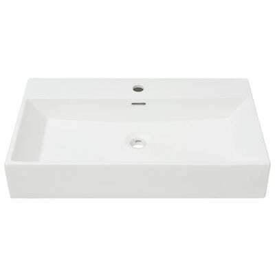 vidaXL Lavabo avec trou de robinet céramique blanc 76x42x14,5 cm