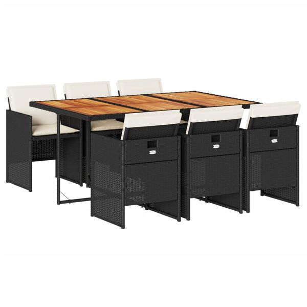 vidaXL Ensemble &agrave; manger de jardin coussins 7pcs Noir R&eacute;sine tress&eacute;e