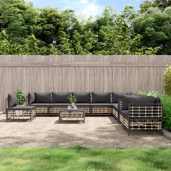 vidaXL Salon de jardin 11 pcs avec coussins anthracite résine tressée