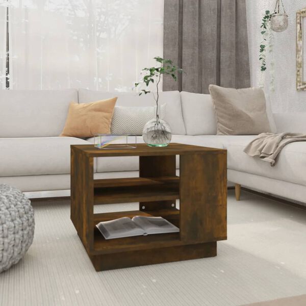 vidaXL Table basse ch&ecirc;ne fum&eacute; 55x55x43 cm bois d'ing&eacute;nierie