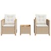 vidaXL Ensemble de bistro 3 pcs coussins beige r&eacute;sine tress&eacute;e acacia