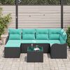 vidaXL Ensemble de canap&eacute; de jardin 7 pcs Noir et turquoise Poly rotin