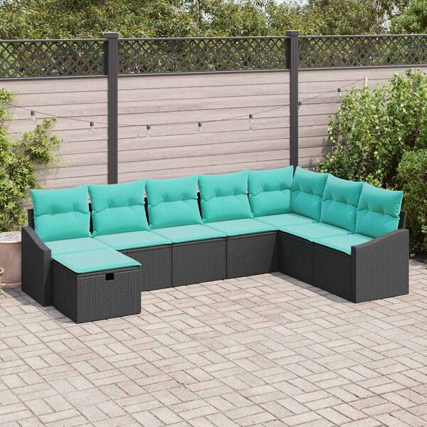 vidaXL Ensemble de canap&eacute; de jardin avec coussin 8 pcs Noir Poly rotin