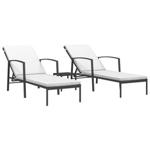 vidaXL Chaises longues lot de 2 avec table r&eacute;sine tress&eacute;e noir