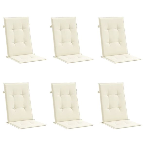 vidaXL Coussins de chaise de jardin dossier haut lot de 6 cr&egrave;me tissu