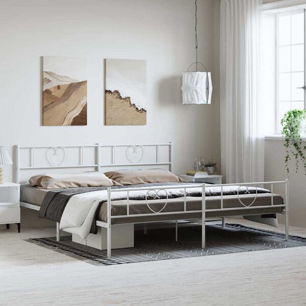 vidaXL Cadre de lit m&eacute;tal sans matelas et pied de lit blanc 193x203 cm