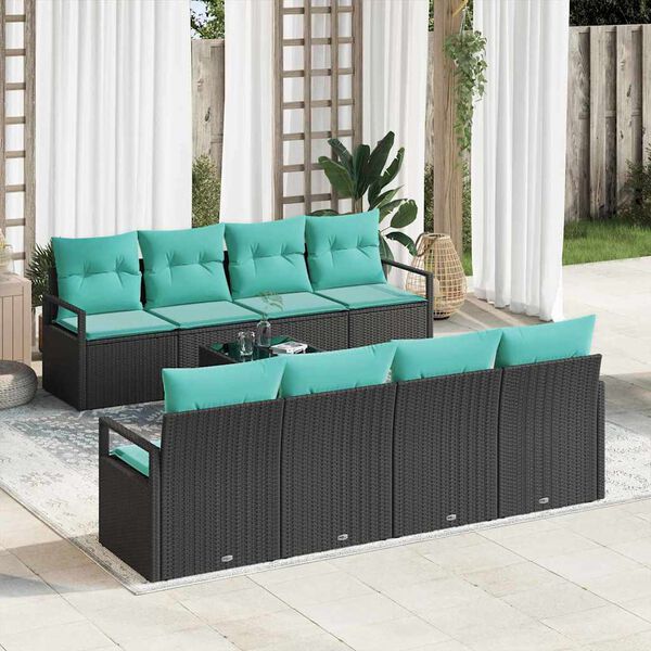 vidaXL Ensemble de Canap&eacute;s 9 pcs Noir et turquoise polyrotin