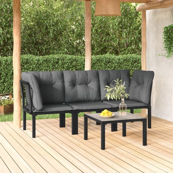 vidaXL Salon de jardin 4 pcs noir et gris r&eacute;sine tress&eacute;e