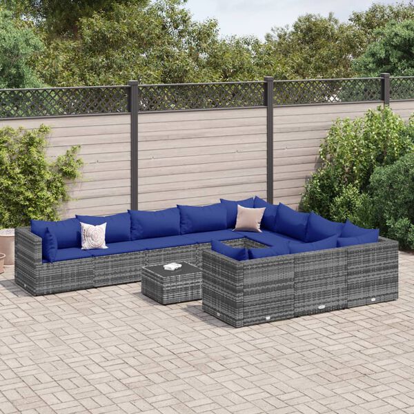 vidaXL Salon de jardin 11 pcs avec coussins gris r&eacute;sine tress&eacute;e