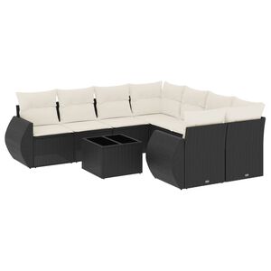 vidaXL Salon de jardin 9 pcs avec coussins noir r&eacute;sine tress&eacute;e