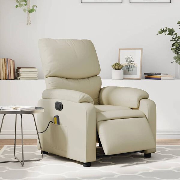 vidaXL Fauteuil inclinable de massage électrique crème similicuir