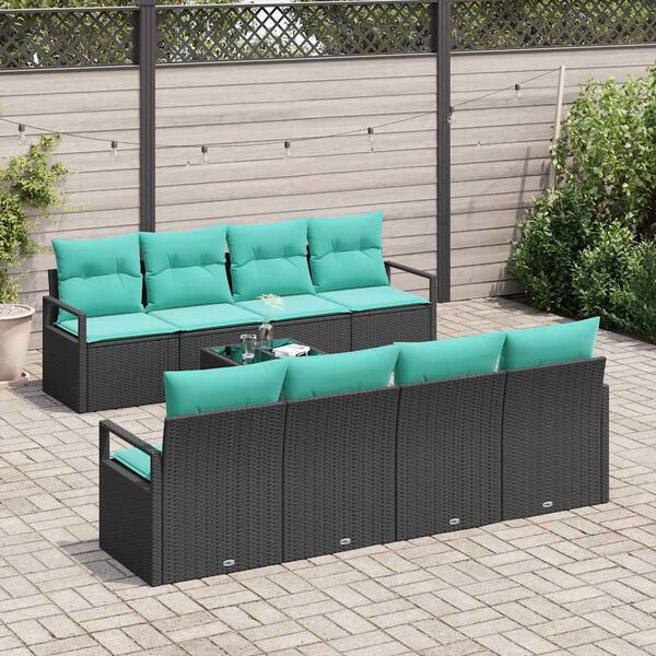 vidaXL Ensemble de Canap&eacute;s 9 pcs Noir et turquoise polyrotin