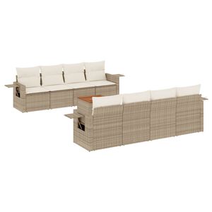 vidaXL Salon de jardin avec coussins 9 pcs beige r&eacute;sine tress&eacute;e