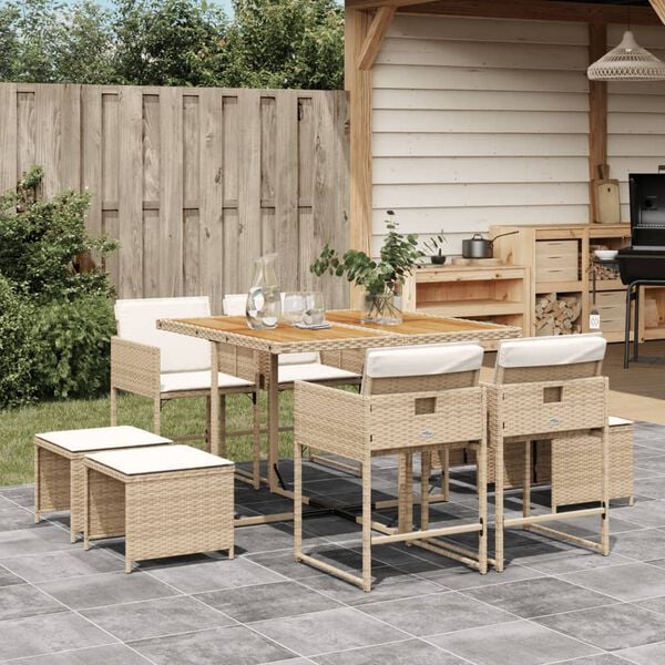 vidaXL Ensemble &agrave; manger de jardin et coussins 9 pcs beige Poly rotin