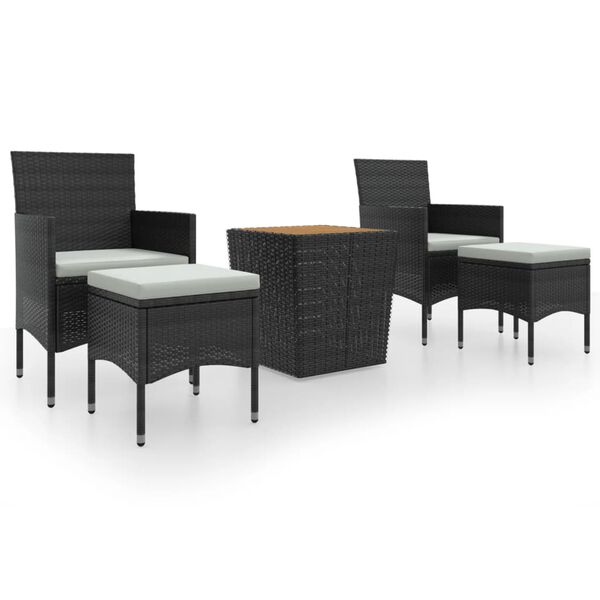 vidaXL Ensemble de bistro de jardin 5pcs R&eacute;sine tress&eacute;e et acacia Noir