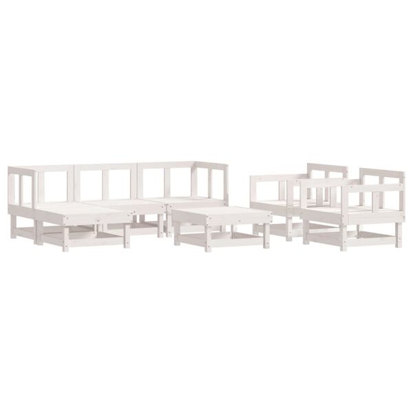 vidaXL Salon de jardin 7 pcs avec coussins blanc bois massif