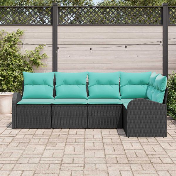 vidaXL Ensemble de canapé de jardin 5 pcs Noir et turquoise polyrotin