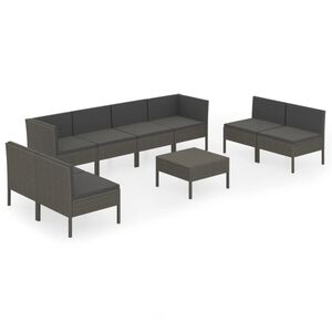 vidaXL Salon de jardin 9 pcs avec coussins R&eacute;sine tress&eacute;e Gris
