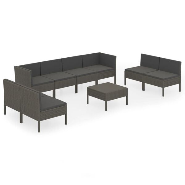 vidaXL Salon de jardin 9 pcs avec coussins R&eacute;sine tress&eacute;e Gris