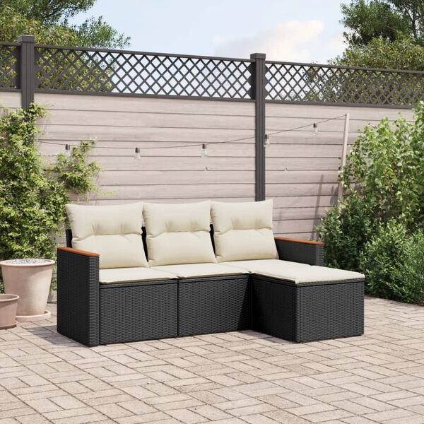 vidaXL Salon de jardin 4 pcs avec coussins noir r&eacute;sine tress&eacute;e