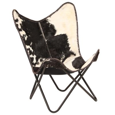 vidaXL Chaise papillon noir et blanc cuir véritable de chèvre