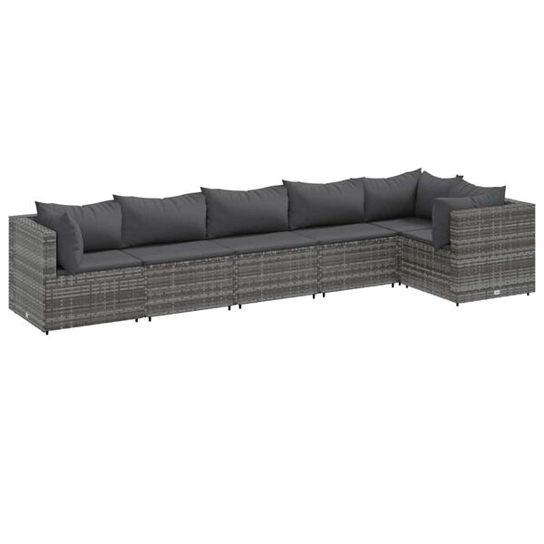 vidaXL Salon de jardin 6 pcs avec coussins Gris R&eacute;sine tress&eacute;e