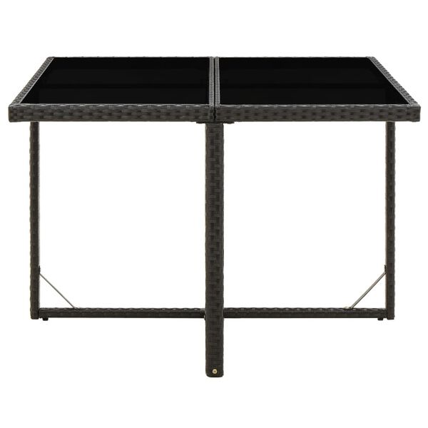 vidaXL Table de jardin Noir 109x107x74 cm R&eacute;sine tress&eacute;e et verre