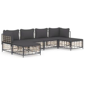 vidaXL Salon de jardin 6 pcs avec coussins anthracite r&eacute;sine tress&eacute;e