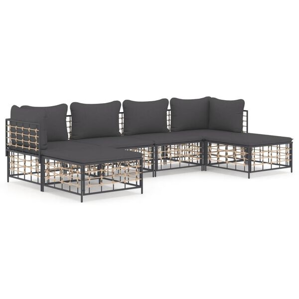 vidaXL Salon de jardin 6 pcs avec coussins anthracite r&eacute;sine tress&eacute;e