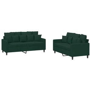 vidaXL Ensemble de canap&eacute;s 2 pcs avec coussins Vert fonc&eacute; Velours
