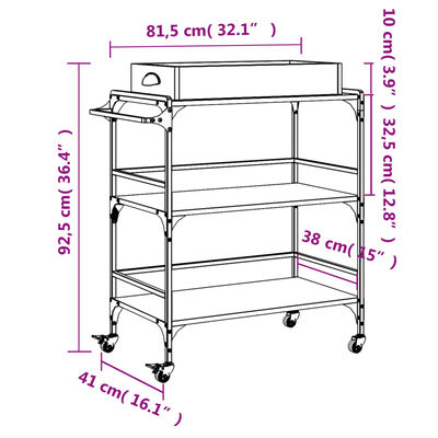 vidaXL Chariot de cuisine chêne fumé 81,5x41x92,5 cm bois d'ingénierie