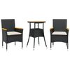 vidaXL Ensemble &agrave; manger de jardin et coussins 3 pcs noir rotin acacia