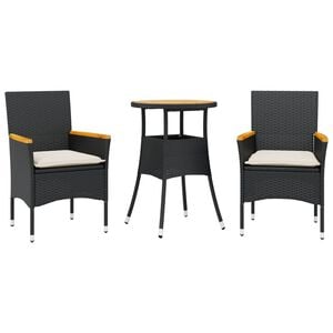 vidaXL Ensemble &agrave; manger de jardin et coussins 3 pcs noir rotin acacia