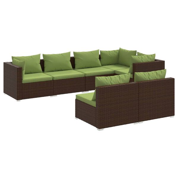 vidaXL Salon de jardin avec coussins 7 pcs marron résine tressée