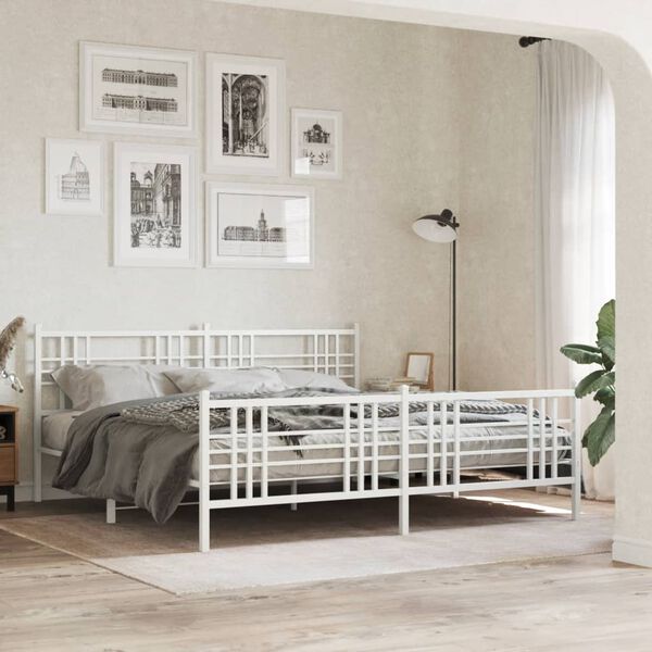 vidaXL Cadre de lit m&eacute;tal sans matelas et pied de lit blanc 193x203 cm
