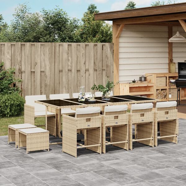 vidaXL Ensemble &agrave; manger de jardin et coussins 13 pcs beige