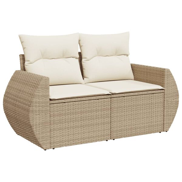 vidaXL Canap&eacute; de jardin avec coussins 2 places beige r&eacute;sine tress&eacute;e