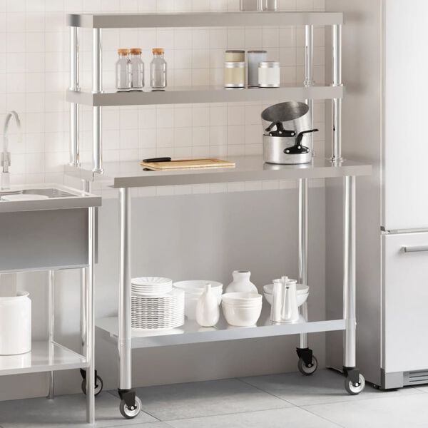 vidaXL Table de travail de cuisine avec &eacute;tag&egrave;re 110x55x150 cm inox