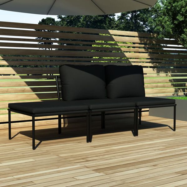 vidaXL Salon de jardin 3 pcs avec coussins Noir PVC