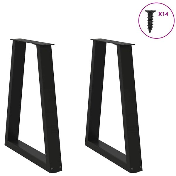 vidaXL Pieds de table &agrave; manger en V 2 pi&egrave;ces Noir 50x(72-73,3) cm Acier