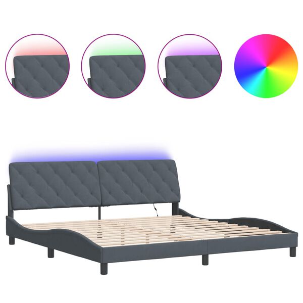 vidaXL Cadre de lit avec LED sans matelas gris fonc&eacute; 193x203 cm velours