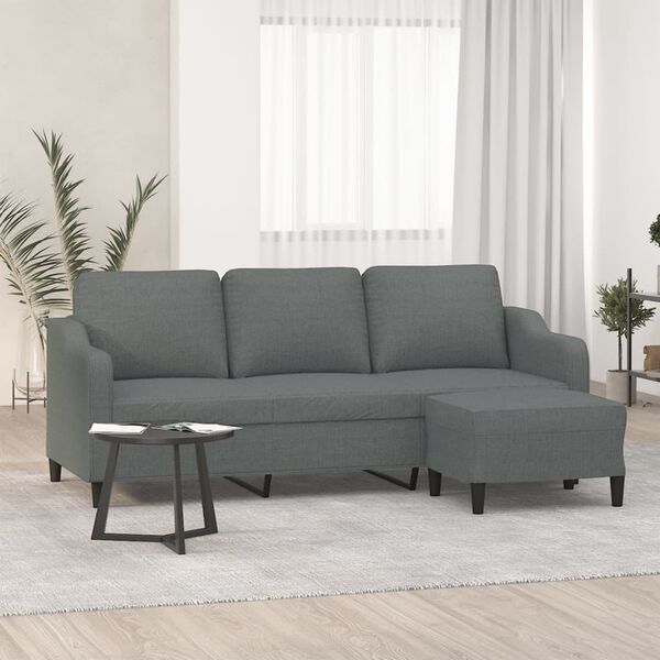 vidaXL Canap&eacute; &agrave; 3 places avec repose-pieds Gris fonc&eacute; 180 cm Tissu