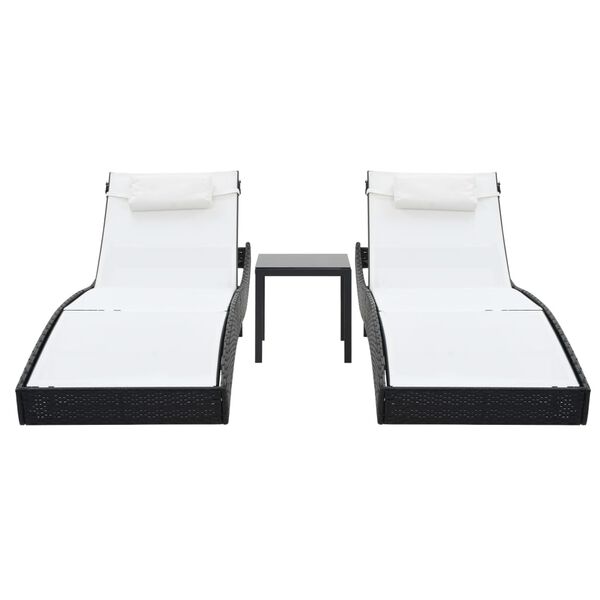 vidaXL Chaises longues lot de avec table R&eacute;sine tress&eacute;e textil&egrave;ne Noir