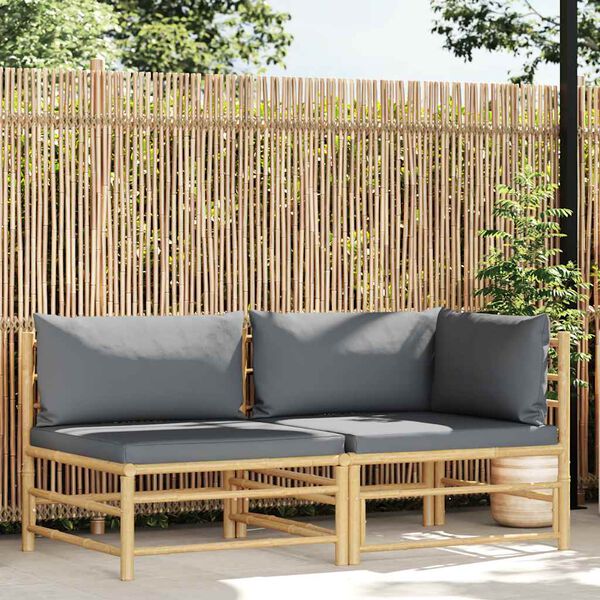 vidaXL Salon de jardin 2 pcs avec coussins gris foncé Bambou